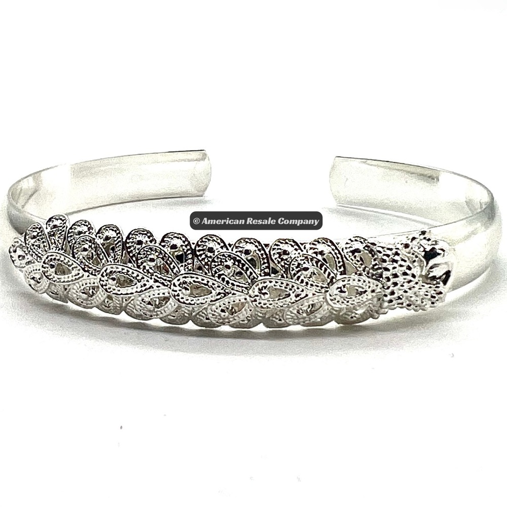 Real Sterling Silver Peacock Adjustable Cuff Bracelet .925